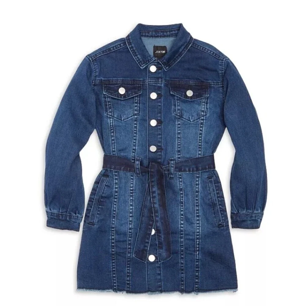 Joe's Jeans Girl's Blake Denim Dress Belted Dark Wash Button Long Sleeves XL/16